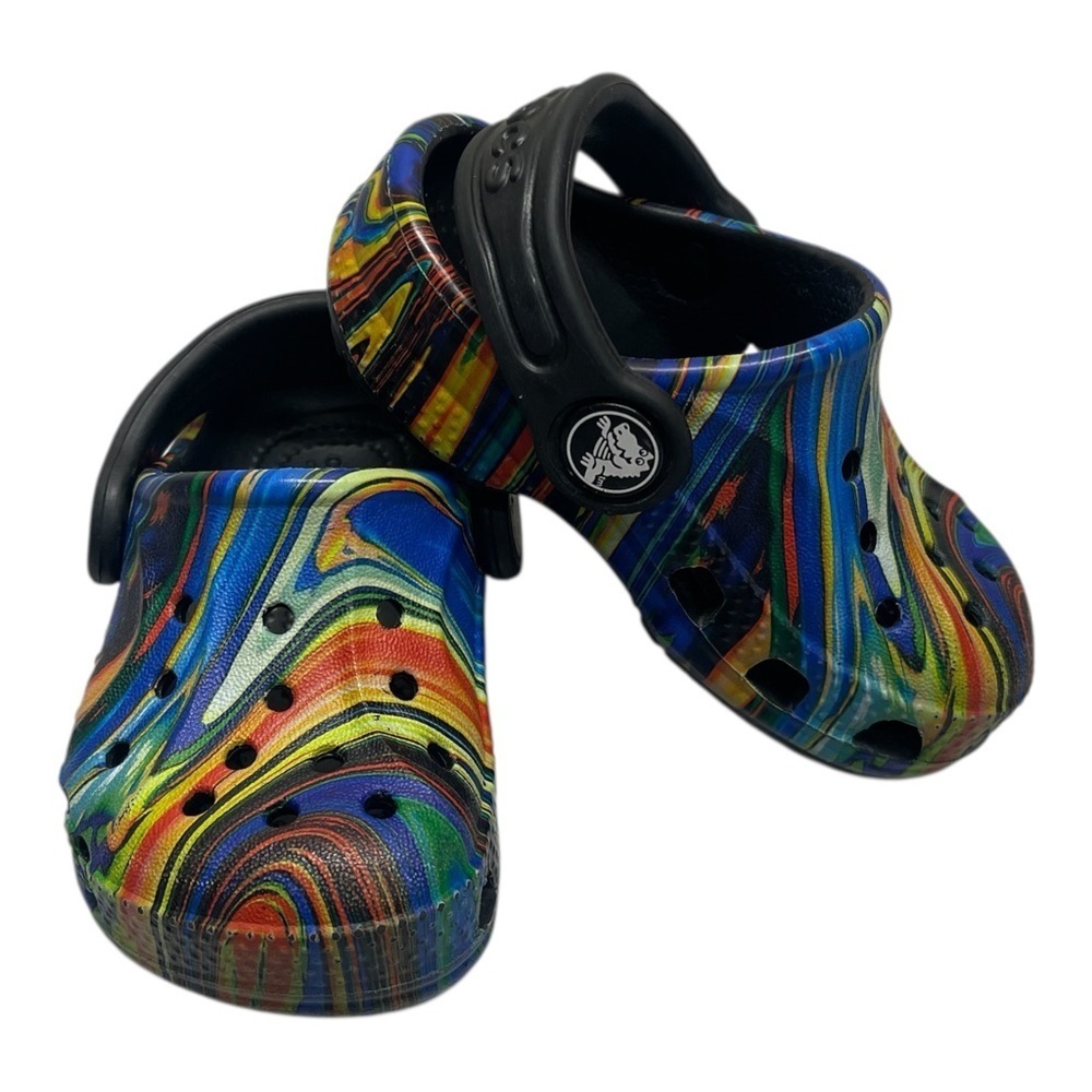 CROCS Baya Seasonal Printed Multicolor Rainbow Black Baby Size 4C